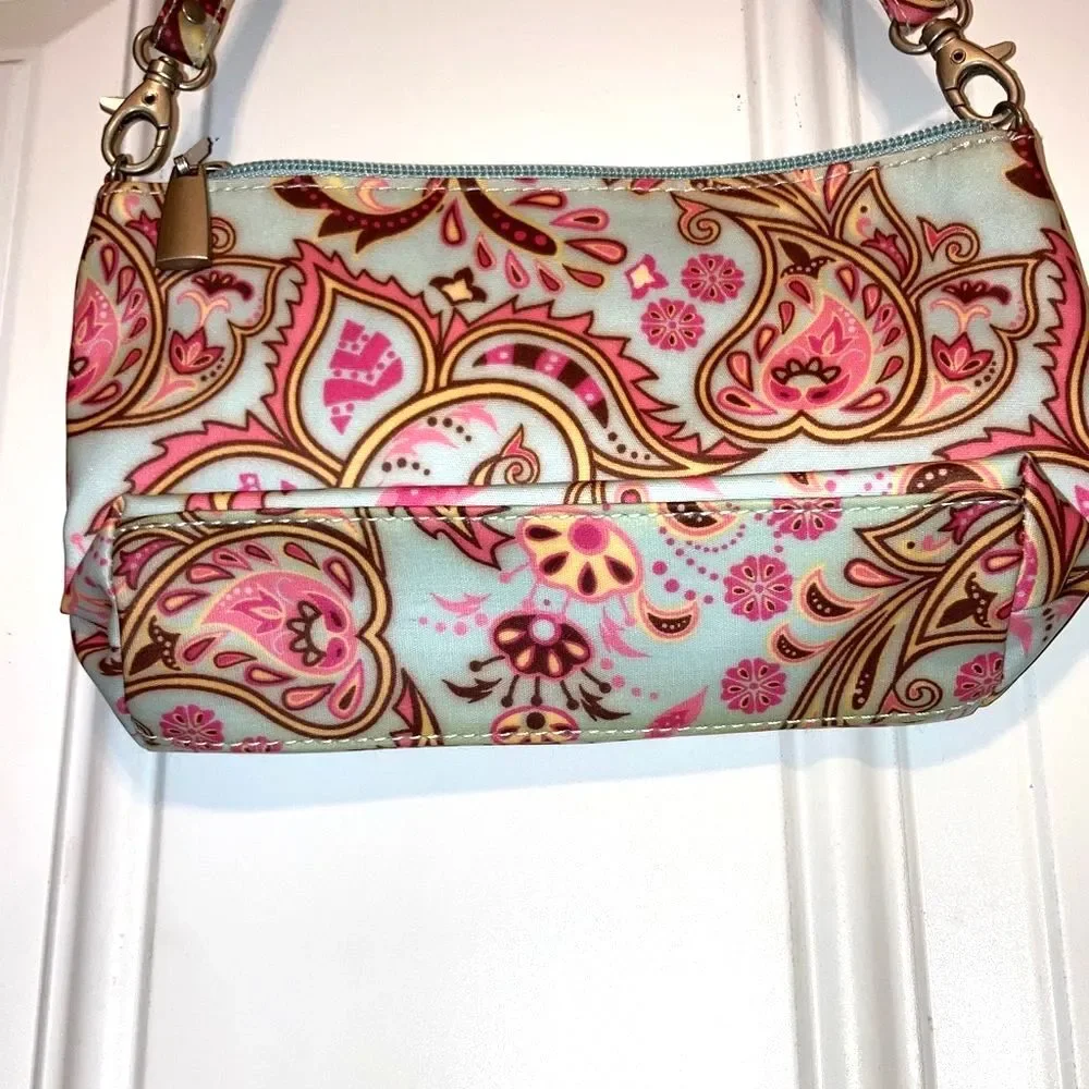 EMILIE SLOAN Seattle Paisley Pink Blue Spring Wristlet Bag Pouch 8.5 x 5 inches